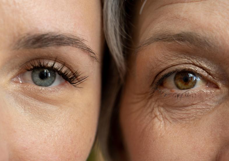 two women side by side close up of their eyes